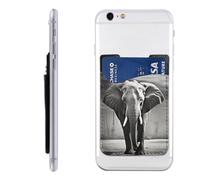 LHBWCVN Black and White Elephant Phone Wallet Stick On, Phone Card Holder for Women Men, Slim Adhesive Credit Card Holder for Back of Cellphone Case, Leather ID Cards Pocket Wallets for Phone Case