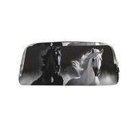 LHBWCVN Black and White Horses Running Pencil Case Large Capacity Pencil Pouch Aesthetic Pen Bag Leather Makeup Bag for Women Men Travel Toiletry Bags Zipper Cosmetic Bag Wide-open Coin Pouch Purse