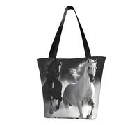 LHBWCVN Black and White Horses Running Tote Bag for Women Top-Handle Purse Large Shoulder Hobo Bags Casual Handbags Aesthetic Shopping Bag Reusable Grocery Bag Zipper Work Bag Travel Beach Bag
