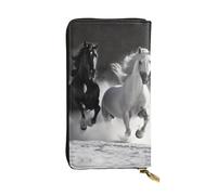 Lhbwcvn Black And White Horses Running Wallet For Women Men Clutch Rfid Blocking Leather Wallets Large Capacity Purse Credit Card Holder Money Case With Zipper Phone Holder Long Travel Purse, Black,