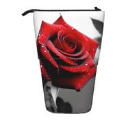 LHBWCVN Black and White Red Rose Cosmetics Bag Standing Pencil Case Telescopic Pencil Bag Portable Pencil Holder Cute Stand up Pencil Pouch for Women Men Travel Coin Pouch Purse
