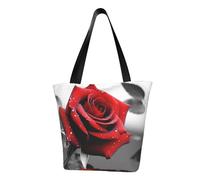 LHBWCVN Black and White Red Rose Tote Bag for Women Top-Handle Purse Large Shoulder Hobo Bags Casual Handbags Aesthetic Shopping Bag Reusable Grocery Bags Zipper