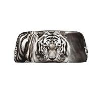 LHBWCVN Black and White Tiger Pencil Case Large Capacity Pencil Pouch Aesthetic Pen Bag Leather Makeup Bag for Women Men Travel Toiletry Bags Zipper Cosmetic Bag Wide-open Coin Pouch Purse