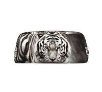 LHBWCVN Black and White Tiger Pencil Case Large Capacity Pencil Pouch Aesthetic Pen Bag Leather Makeup Bag for Women Men Travel Toiletry Bags Zipper Cosmetic Bag Wide-open Coin Pouch Purse