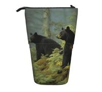 LHBWCVN Black Bears Cosmetics Bag Standing Pencil Case Telescopic Pencil Bag Portable Pencil Holder Cute Stand up Pencil Pouch for Women Men Travel Coin Pouch Purse