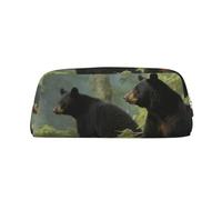 LHBWCVN Black Bears Pencil Case Large Capacity Pencil Pouch Aesthetic Pen Bag Leather Makeup Bag for Women Men Travel Toiletry Bags Zipper Cosmetic Bag Wide-open Coin Pouch Purse, Gold, One Size