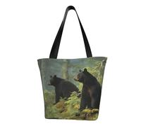 LHBWCVN Black Bears Tote Bag for Women Top-Handle Purse Large Shoulder Hobo Bags Casual Handbags Aesthetic Shopping Bag Reusable Grocery Bag Zipper Work Bag Travel Beach Bag