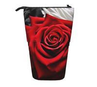 LHBWCVN Black White and Red Roses Cosmetics Bag Standing Pencil Case Telescopic Pencil Bag Portable Pencil Holder Cute Stand up Pencil Pouch for Women Men Travel Coin Pouch Purse