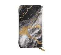 Lhbwcvn Black White Gold Foil Marble Wallet For Women Men Clutch Rfid Blocking Leather Wallets Large Capacity Purse Credit Card Holder Money Case With Zipper Phone Holder Long Travel Purse, Black, One
