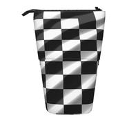 LHBWCVN Black White Race Checkered Flag Cosmetics Bag Standing Pencil Case Telescopic Pencil Bag Portable Pencil Holder Cute Stand up Pencil Pouch for Women Men Travel Coin Pouch Purse