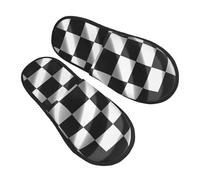 LHBWCVN Black White Race Checkered Flag Slipper Fuzzy Memory Foam House Slippers for Women Men Slip-on Warm Plush Trendy Bedroom Slippers Casual Indoor Outdoor House Shoes, Black, Large