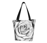 LHBWCVN Black White Rose Tote Bag for Women Top-Handle Purse Large Shoulder Hobo Bags Casual Handbags Aesthetic Shopping Bag Reusable Grocery Bag Zipper Work Bag Travel Beach Bag