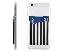 LHBWCVN Black & White Stripe Phone Wallet Stick On, Phone Card Holder for Women Men, Slim Adhesive Credit Card Holder for Back of Cellphone Case, Leather ID Cards Pocket Wallets for Phone Case