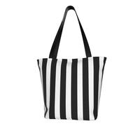 LHBWCVN Black & White Stripe Tote Bag for Women Top-Handle Purse Large Shoulder Hobo Bags Casual Handbags Aesthetic Shopping Bag Reusable Grocery Bag Zipper Work Bag Travel Beach Bag
