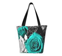 LHBWCVN Black White Teal Gray Rose Flowers Tote Bag for Women Top-Handle Purse Large Shoulder Hobo Bags Casual Handbags Aesthetic Shopping Bag Reusable Grocery Bags Zipper