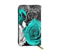 Lhbwcvn Black White Teal Gray Rose Flowers Wallet For Women Men Clutch Rfid Blocking Leather Wallets Large Capacity Purse Credit Card Holder Money Case With Zipper Phone Holder Long Travel Purse,