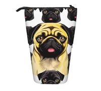 LHBWCVN Black Yellow Pug Cosmetics Bag Standing Pencil Case Telescopic Pencil Bag Portable Pencil Holder Cute Stand up Pencil Pouch for Women Men Travel Coin Pouch Purse