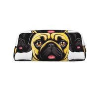 LHBWCVN Black Yellow Pug Pencil Case Large Capacity Pencil Pouch Aesthetic Pen Bag Leather Makeup Bag for Women Men Travel Toiletry Bags Zipper Cosmetic Bag Wide-open Coin Pouch Purse, Silver, One