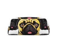 LHBWCVN Black Yellow Pug Pencil Case Large Capacity Pencil Pouch Aesthetic Pen Bag Leather Makeup Bag for Women Men Travel Toiletry Bags Zipper Cosmetic Bag Wide-open Coin Pouch Purse