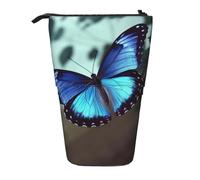 LHBWCVN blue butterfly Cosmetics Bag Standing Pencil Case Telescopic Pencil Bag Portable Pencil Holder Cute Stand up Pencil Pouch for Women Men Travel Coin Pouch Purse