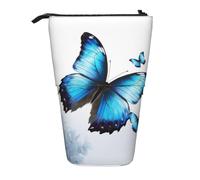 LHBWCVN Blue Butterfly Cosmetics Bag Standing Pencil Case Telescopic Pencil Bag Portable Pencil Holder Cute Stand up Pencil Pouch for Women Men Travel Coin Pouch Purse