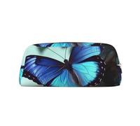 LHBWCVN blue butterfly Pencil Case Large Capacity Pencil Pouch Aesthetic Pen Bag Leather Makeup Bag for Women Men Travel Toiletry Bags Zipper Cosmetic Bag Wide-open Coin Pouch Purse