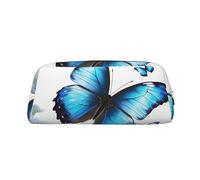 LHBWCVN Blue Butterfly Pencil Case Large Capacity Pencil Pouch Aesthetic Pen Bag Leather Makeup Bag for Women Men Travel Toiletry Bags Zipper Cosmetic Bag Wide-open Coin Pouch Purse, Silver, One Size