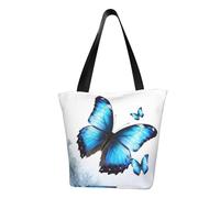LHBWCVN Blue Butterfly Tote Bag for Women Top-Handle Purse Large Shoulder Hobo Bags Casual Handbags Aesthetic Shopping Bag Reusable Grocery Bag Zipper Work Bag Travel Beach Bag