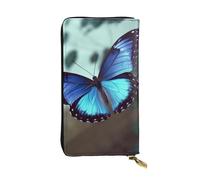 Lhbwcvn Blue Butterfly Wallet For Women Men Clutch Rfid Blocking Leather Wallets Large Capacity Purse Credit Card Holder Money Case With Zipper Phone Holder Long Travel Purse, Black, One Size