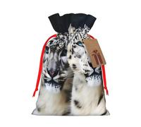 LHBWCVN Blue eyed snow leopard Christmas Drawstring Gift Bags with Tags, Xmas Gift Bags with Red Ribbon, Reusable Gift Wrapping Bag Fabric Goody Gift Sacks for Party Presents Decorations