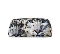 LHBWCVN Blue eyed snow leopard Pencil Case Large Capacity Pencil Pouch Aesthetic Pen Bag Leather Makeup Bag for Women Men Travel Toiletry Bags Zipper Cosmetic Bag Wide-open Coin Pouch Purse