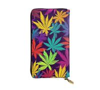 Lhbwcvn Bright Colorful Weed Pattern Wallet For Women Men Clutch Rfid Blocking Leather Wallets Large Capacity Purse Credit Card Holder Money Case With Zipper Phone Holder Long Travel Purse, Black, One