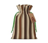 LHBWCVN Brown Stripe Christmas Drawstring Gift Bags with Tags, Xmas Gift Bags with Green Christmas Ribbon, Reusable Gift Wrapping Bag Fabric Goody Gift Sacks for Party Presents Decorations