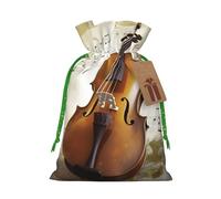 LHBWCVN Butterfly and cello Christmas Drawstring Gift Bags with Tags, Xmas Gift Bags with Green Christmas Ribbon, Reusable Gift Wrapping Bag Fabric Goody Gift Sacks for Party Presents Decorations