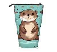 LHBWCVN Cartoon Cute Otter Cosmetics Bag Standing Pencil Case Telescopic Pencil Bag Portable Pencil Holder Cute Stand up Pencil Pouch for Women Men Travel Coin Pouch Purse