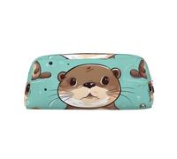 LHBWCVN Cartoon Cute Otter Pencil Case Large Capacity Pencil Pouch Aesthetic Pen Bag Leather Makeup Bag for Women Men Travel Toiletry Bags Zipper Cosmetic Bag Wide-open Coin Pouch Purse, Silver, One
