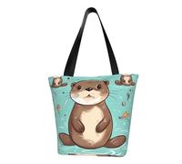 LHBWCVN Cartoon Cute Otter Tote Bag for Women Top-Handle Purse Large Shoulder Hobo Bags Casual Handbags Aesthetic Shopping Bag Reusable Grocery Bag Zipper Work Bag Travel Beach Bag