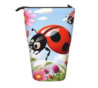 LHBWCVN Cartoon Ladybug Flower Cosmetics Bag Standing Pencil Case Telescopic Pencil Bag Portable Pencil Holder Cute Stand up Pencil Pouch for Women Men Travel Coin Pouch Purse