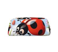 LHBWCVN Cartoon Ladybug Flower Pencil Case Large Capacity Pencil Pouch Aesthetic Pen Bag Leather Makeup Bag for Women Men Travel Toiletry Bags Zipper Cosmetic Bag Wide-open Coin Pouch Purse