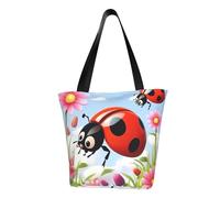 LHBWCVN Cartoon Ladybug Flower Tote Bag for Women Top-Handle Purse Large Shoulder Hobo Bags Casual Handbags Aesthetic Shopping Bag Reusable Grocery Bag Zipper Work Bag Travel Beach Bag
