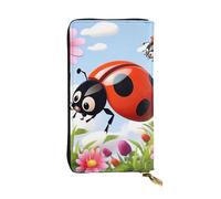 Lhbwcvn Cartoon Ladybug Flower Wallet For Women Men Clutch Rfid Blocking Leather Wallets Large Capacity Purse Credit Card Holder Money Case With Zipper Phone Holder Long Travel Purse, Black, One Size