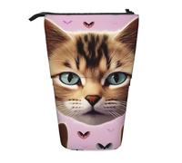 LHBWCVN Carttoon Cat Cosmetics Bag Standing Pencil Case Telescopic Pencil Bag Portable Pencil Holder Cute Stand up Pencil Pouch for Women Men Travel Coin Pouch Purse