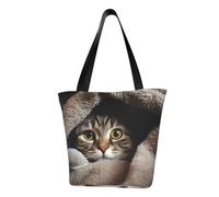 LHBWCVN Cat Under Blanket Tote Bag for Women Top-Handle Purse Large Shoulder Hobo Bags Casual Handbags Aesthetic Shopping Bag Reusable Grocery Bag Zipper Work Bag Travel Beach Bag