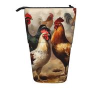 LHBWCVN Chicken And Rooster Print Cosmetics Bag Standing Pencil Case Telescopic Pencil Bag Portable Pencil Holder Cute Stand up Pencil Pouch for Women Men Travel Coin Pouch Purse