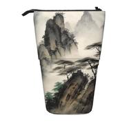 LHBWCVN Chinese Landscape Painting Cosmetics Bag Standing Pencil Case Telescopic Pencil Bag Portable Pencil Holder Cute Stand up Pencil Pouch for Women Men Travel Coin Pouch Purse