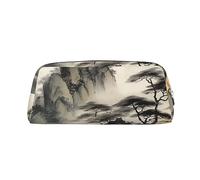 LHBWCVN Chinese Landscape Painting Pencil Case Large Capacity Pencil Pouch Aesthetic Pen Bag Leather Makeup Bag for Women Men Travel Toiletry Bags Zipper Cosmetic Bag Wide-open Coin Pouch Purse