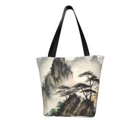LHBWCVN Chinese Landscape Painting Tote Bag for Women Top-Handle Purse Large Shoulder Hobo Bags Casual Handbags Aesthetic Shopping Bag Reusable Grocery Bag Zipper Work Bag Travel Beach Bag