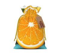LHBWCVN Christmas Gift Bags Drawstring Fresh Orange Fruit with Tags Christmas Gift Bags with Yellow Christmas Ribbon Reusable Fabric Gift Bag for Christmas Gifts