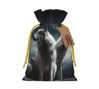 LHBWCVN - Christmas gift bags drawstring wolf at night with tags christmas gift bags with yellow christmas ribbon reusable gift bag cloth gift bags