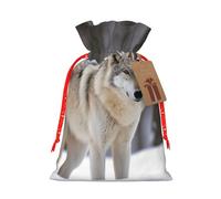 LHBWCVN - Christmas gift bags drawstring wolf in the snow with tags, Christmas gift bags with red Christmas ribbon, reusable gift bag, gift bags for parties and